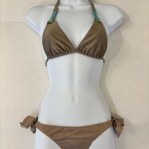 Chic Brown Bikini Set with Halter Neck